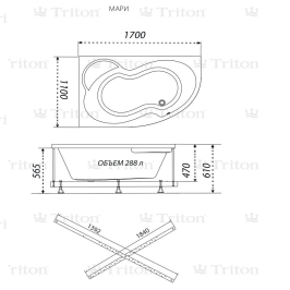 Акриловая ванна Triton Мари 170x110 правая